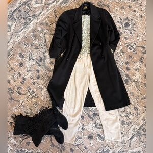 Vintage Sophisticated Black Double-Breasted Virgin Wool Trench Coat